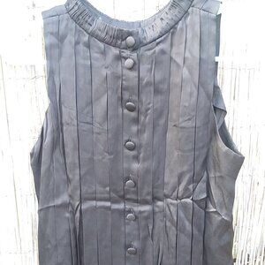 Women's Black Silk Pleated Button Down Tank Top - S